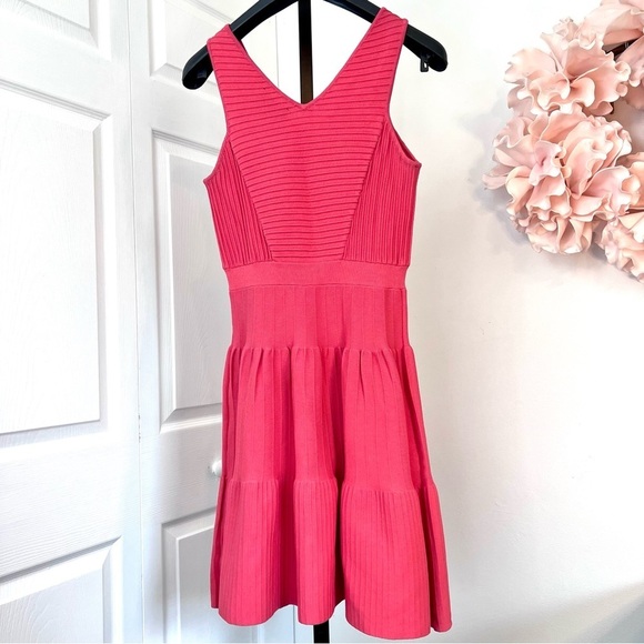 Sam Edelman Pink Bandage Coral V-Neck Dress - Fit and Flare - Picture 6 of 9